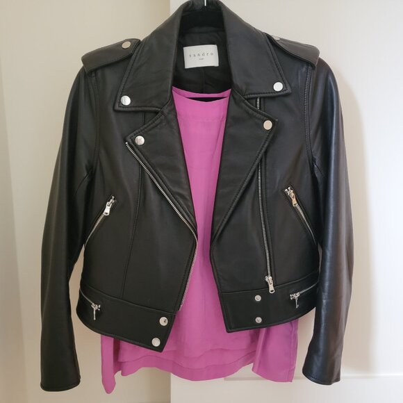 Sandro Leather Biker Jacket | Size US 2-4 | 100% Soft Lamb Leather - Picture 1 of 12